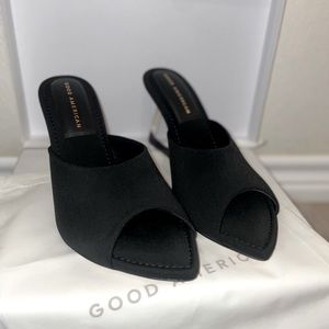 Good American Clear Wedge Sandals Black Neoprene GA368N-X Size 9.0